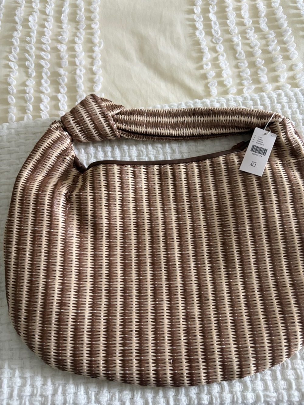 Melie Biiano Woven Brown and Cream Knotted-Handle Shoulder Bag